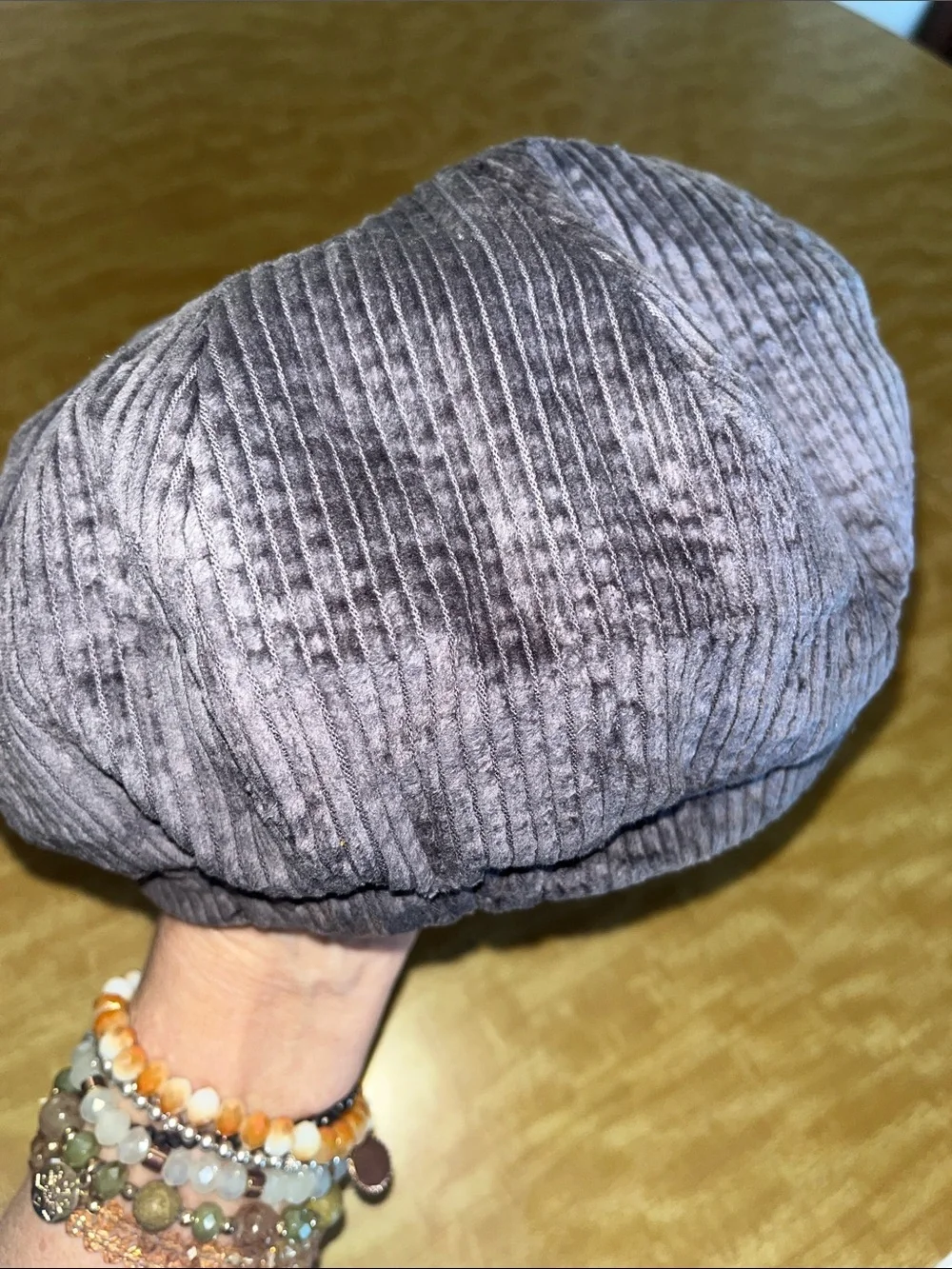 David and Young Gray Corduroy Newsboy Cap with Wooden Button